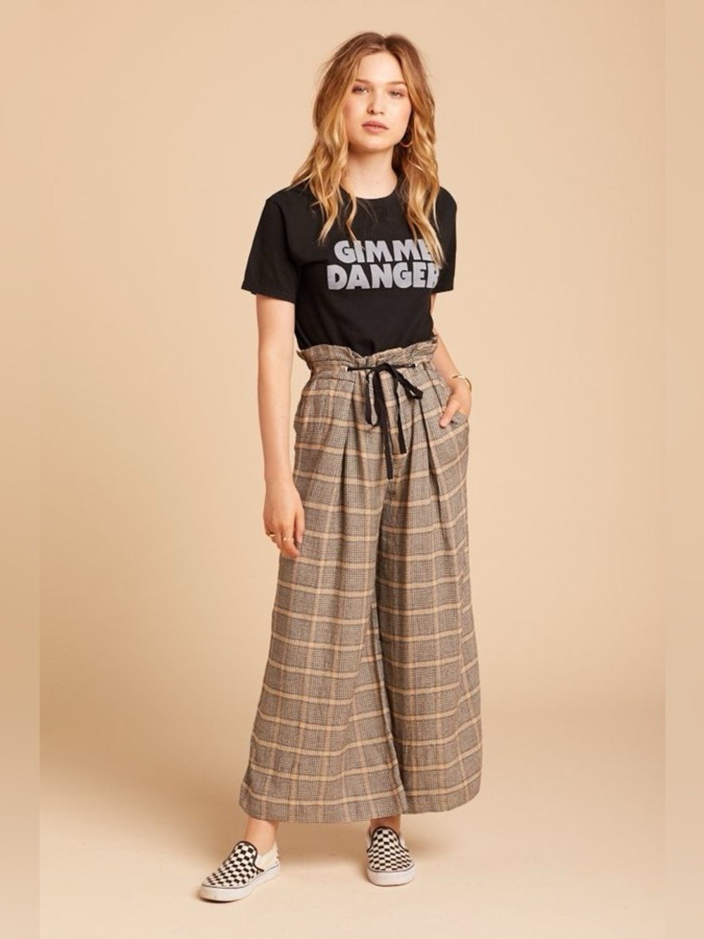 Free People Charlie Pant Size Small Black Plaid